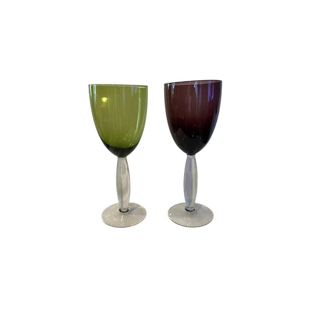Noritake  Set of 2 Jewel Tone Goblet Wine Water Glasses - Green & Purple